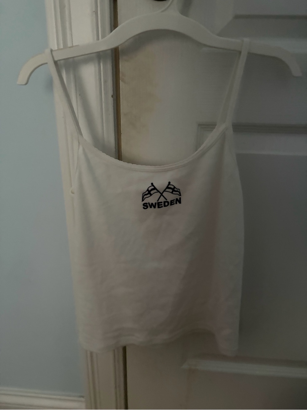 Brandy Melville White Sweden Embroidered Tank